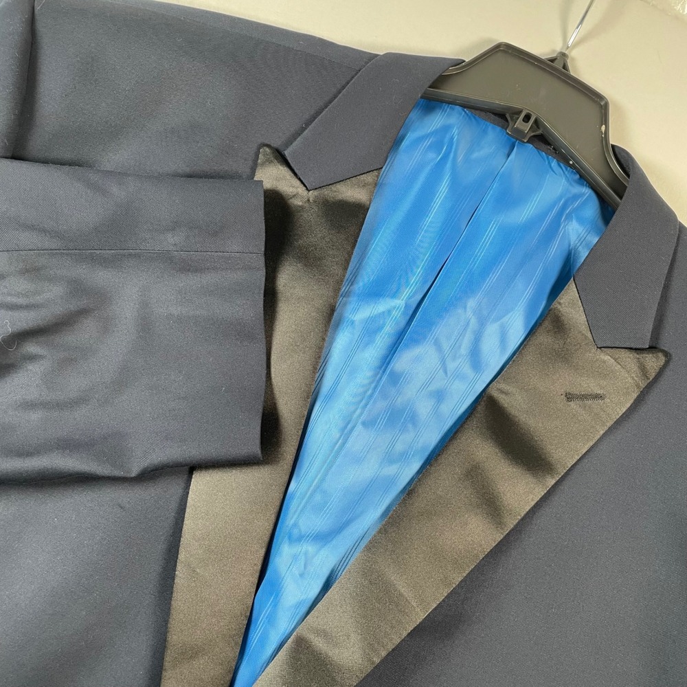 Cardi Navy Blue Super 150 Fitzgerald Blazer Shawl Lapel‎ Tuxedo Jacket Size 62R